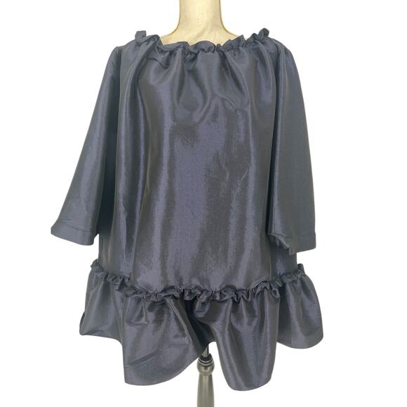 Kika Vargas Silk Chiara Day Dress in Navy - Picture 4 of 12